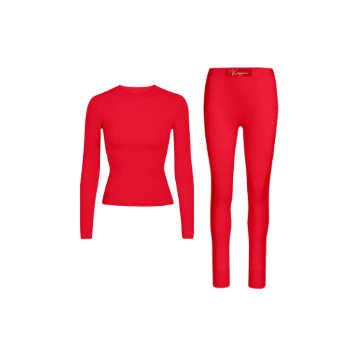 Valentine Red Long Sleeve Ribbed Set