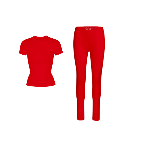 Valentine Red Cap Sleeve Ribbed Set