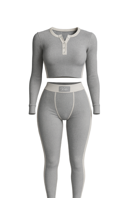 (Pre order)Long sleeve ribbed cropped set